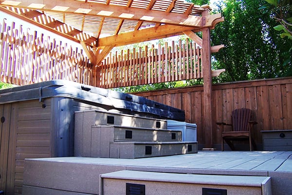 custom pergola and deck for backyard sauna